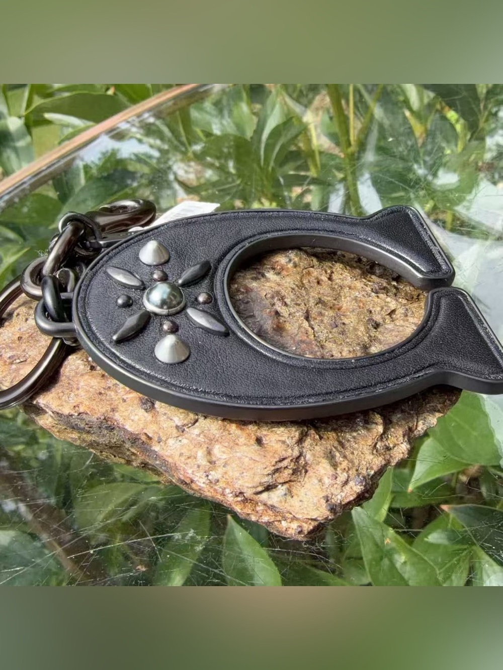 NWT Coach Leather C Bag Charm Keychain in Black Gunmetal 21512 - Picture 5 of 8